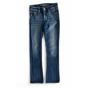 Y2K American Eagle Women’s Blue Denim Bootcut Jeans Skinny Kick Size 4 Long
